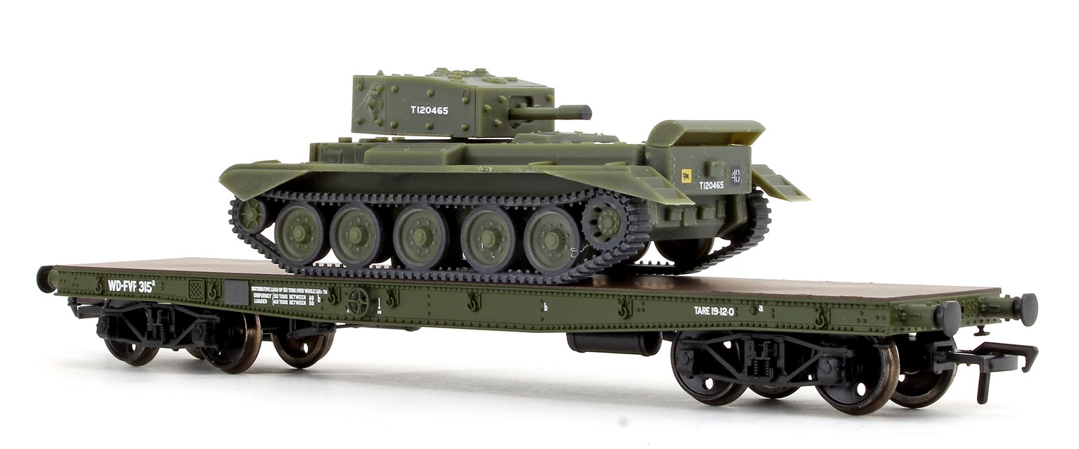 38-725 Bachmann OO WD 50T 'Warflat' Bogie Wagon w/ Cromwell MKIV Tank 