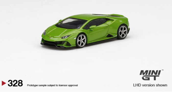 Modellino MINI GT 1:64 Lamborghini Huracan EVO, Colore Verde Mantis, Volante RHD/LHD - Nuovo In Scatola